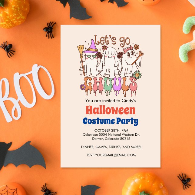 Låt oss Go Ghouls, Retro Cream Halloween Inbjudningar (Skapare uppladdad)