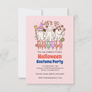 Låt oss Go Ghouls, Retro Rosa Halloween Inbjudningar
