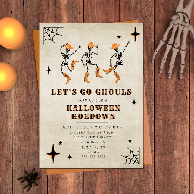 Låt oss Go Ghouls Skeleton Boots Halloween fest Inbjudningar (Skapare uppladdad)