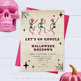 Låt oss Go Ghouls Skeleton Rosa Halloween fest Inbjudningar