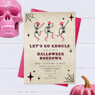 Låt oss Go Ghouls Skeleton Rosa Halloween fest Inbjudningar