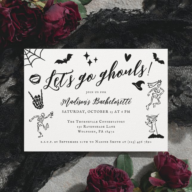 Låt oss Go Ghouls Spooky Whimsical Bachelorette Inbjudningar (Skapare uppladdad)