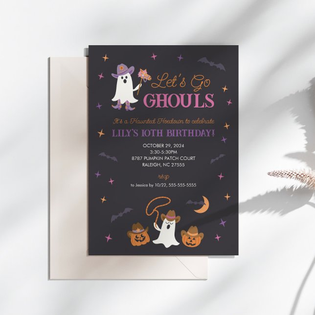 Låt oss Go Ghouls Westerna Halloween Birthday Inbj Inbjudningar (Let's Go Ghouls, Western Halloween Birthday Party Invitation)