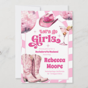 Låt oss Go Girl Rosa Cowgirl Bachelorette Itinerar Inbjudningar