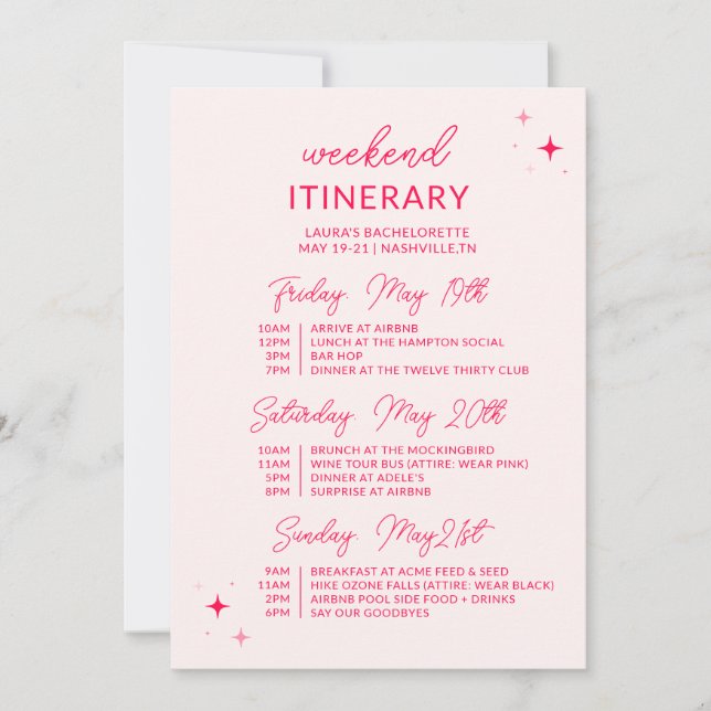Låt oss Go Girls Bachelorette Helg Itinerary Inbjudningar (Framsida)
