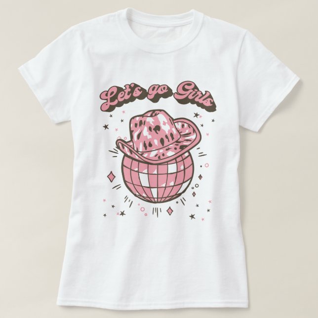 Låt oss Go Girl's Cosmic Cowgirl Disco T Shirt (Design framsida)