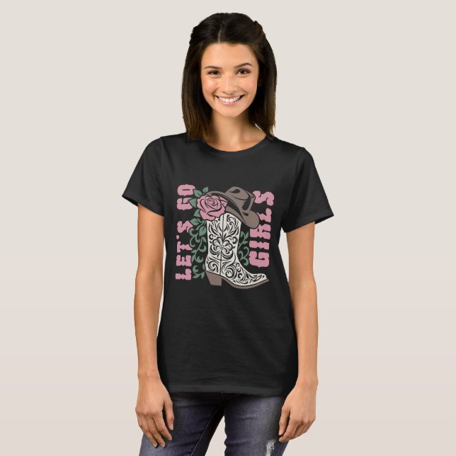 Låt oss Go Girls CowboyBoots T Shirt (Hel framsida)