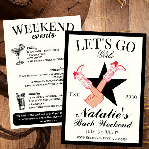 Låt oss Go Girls Cowgirl Bachelorette Itinerary oc Inbjudningar