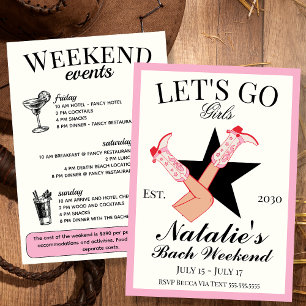 Låt oss Go Girls Cowgirl Bachelorette Itinerary oc Inbjudningar