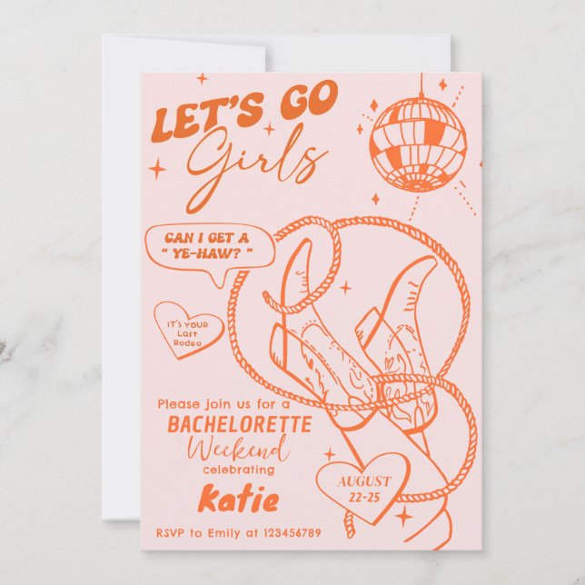 Låt oss Go Girls Cowgirl Disco Bachelorette Helg Inbjudningar (Framsida)