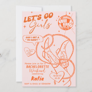Låt oss Go Girls Cowgirl Disco Bachelorette Helg Inbjudningar