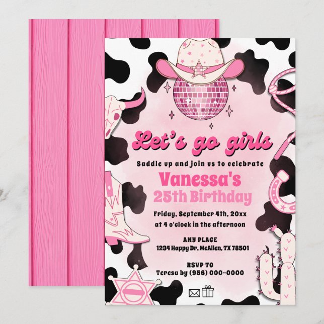 Låt oss Go Girls Cowgirl Rodeo Disco-inbjudan Inbjudningar (Fram/baksida)