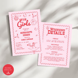 Låt oss Go Girls Cowgirl Rosa and Red Bachelorette Inbjudningar