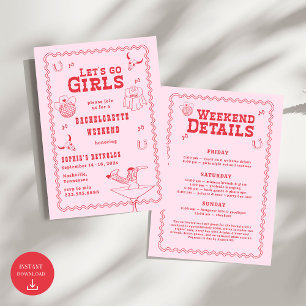 Låt oss Go Girls Cowgirl Rosa and Red Bachelorette Inbjudningar