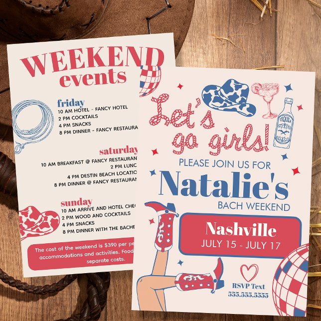 Låt oss Go Girls Nashville Bachelorette Itinerary Inbjudningar (Skapare uppladdad)