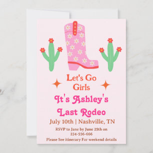 Låt oss Go Girls Rosa Cowgirl Bachelorette Party Inbjudningar