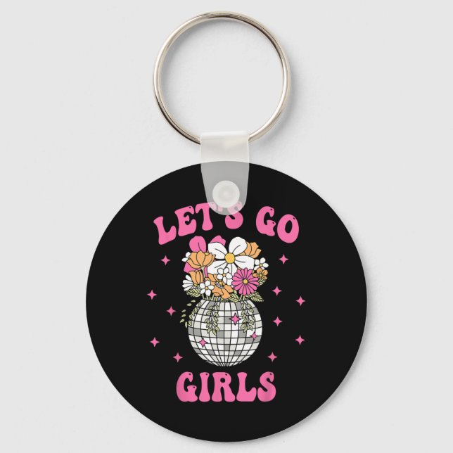 Låt oss Go Girls Team Bride Blommigt Disco Bachelo Nyckelring (Framsida)