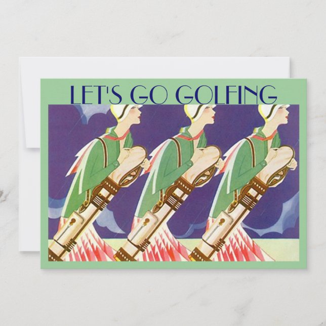 "LÅT OSS GO GOLFING" art deco stil golfinbjudan Inbjudningar (Framsida)