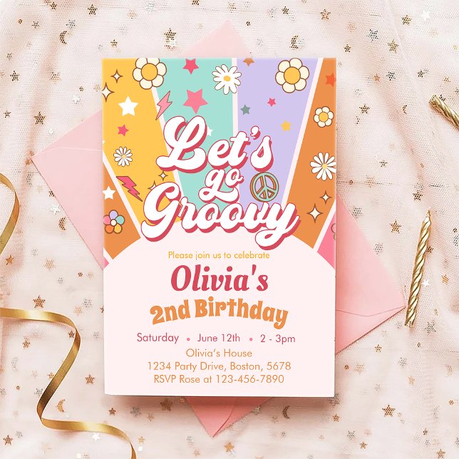 Låt oss Go Groovy Daisy Boho Birthday-inbjudan Inbjudningar (Skapare uppladdad)