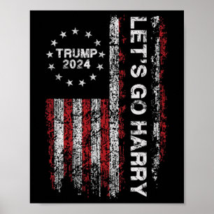 Låt oss Go Harry Funny Trump 2024 US Flagga Vintag Poster