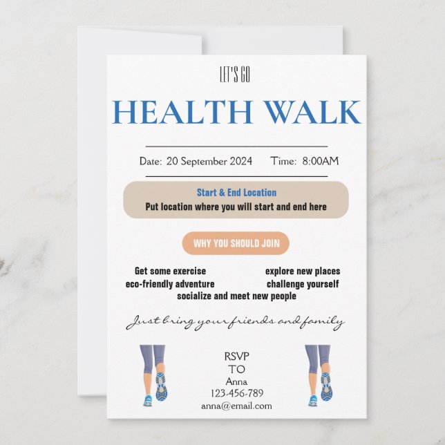 Låt oss Go Health Walk-inbjudningskort Inbjudningar (Framsida)