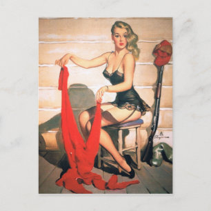Låt oss Go Hunting - Vintage Pin-up Art Vykort
