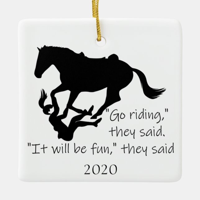 Låt oss Go Riding Horses Funny Quote Julgransprydnad Keramik (Framsida)