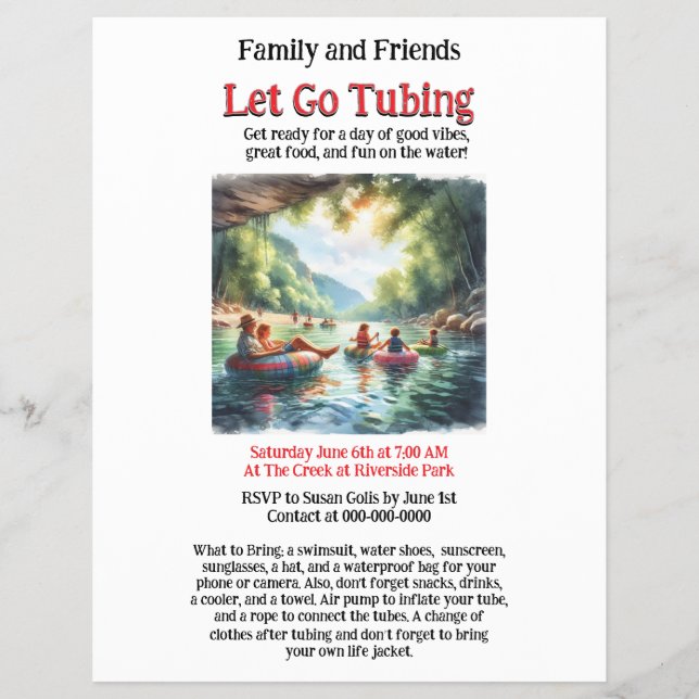 Låt oss Go Tubing Family Friends Reklamblad (Framsidan)