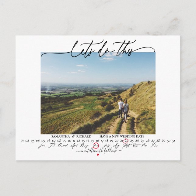 Låt oss Gör den här Bröllop-ändringen av datum Vykort (Framsida)
