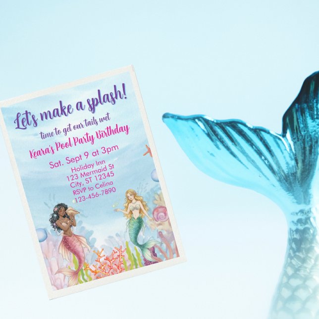 Låt oss göra ett stänk, Mermaid Födelsedag Inbjudningar (Skapare uppladdad)