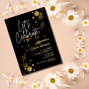 Låt oss Guld bokeh Gradient Black Birthday Inbjudningar