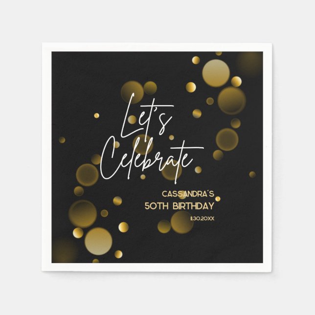 Låt oss Guld bokeh Gradient Black Birthday Pappersservett (Framsidan)