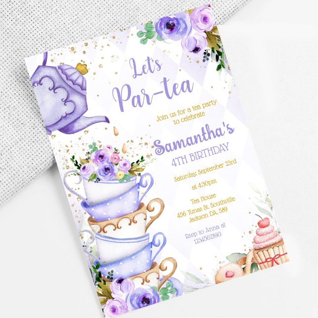 Låt oss ha en Par-tea Födelsedagsfirande Tea Party Inbjudningar (Skapare uppladdad)