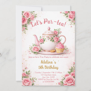 Låt oss ha en Par-tea Rosa Blommig Tekanna Flickor Inbjudningar