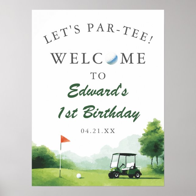 Låt oss ha en Par-Tee Golf Buggy Födelsedags Välko Poster (Framsidan)