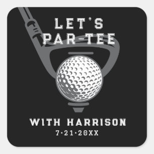 Låt oss ha en Par-tee Golf-tema Födelsedag Svart Fyrkantigt Klistermärke