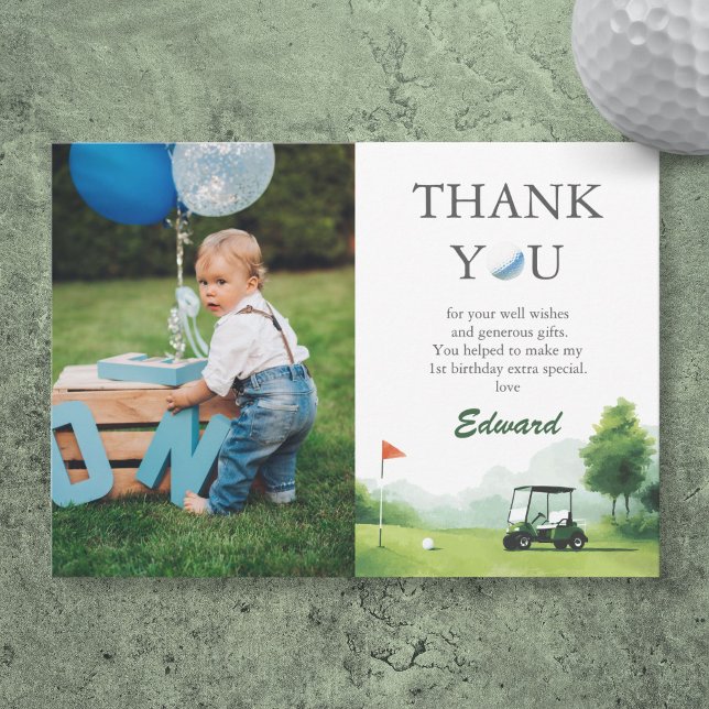 Låt oss ha en Par-Tee Vattenfärg Golf Buggy Födels Tack Kort (Let's Par-Tee Watercolor Golf Buggy Birthday Thank You Card)