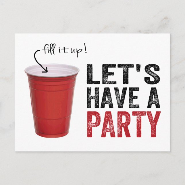 Låt oss Ha ett Party! Funny Red Kopp Inbjudan Vykort (Framsida)