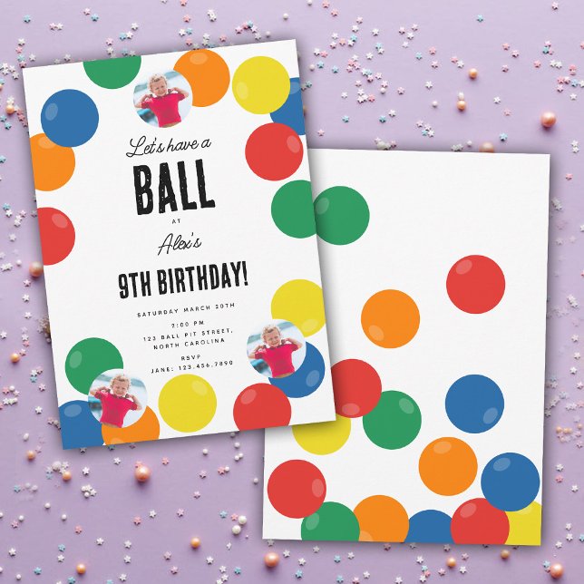 Låt oss ha ett tema Boll Barns födelsedag Party Inbjudningar (Let's Have a Ball Kids Birthday Party Theme Invitation)