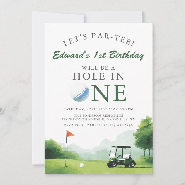 Låt oss ha Par-Tee Golf Buggy Kul 1-årsfest Inbjudningar (Framsida)