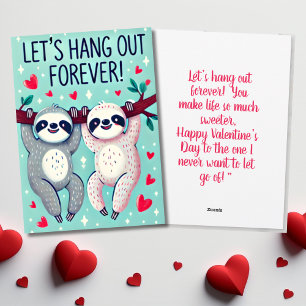Låt oss hålla ut för Cute Sloth Valentine Day Julkort