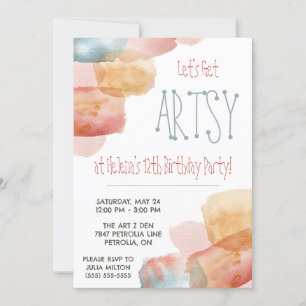 Låt oss Hämta Artsy! Vattenfärgsfärg, Art Birthday Inbjudningar