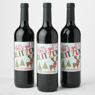 Låt oss Hämta Blitzen juletikett Vin Flaska Vinflaska Etikett