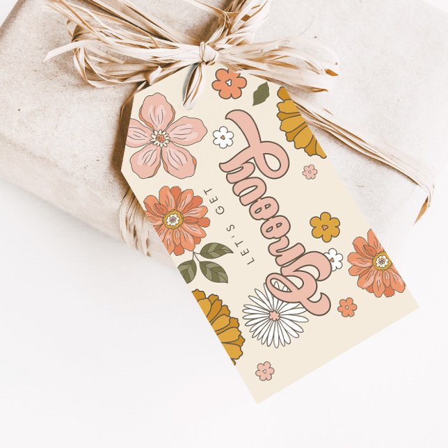 Låt oss Hämta Blommigt-flicktjänst för Groovy Vint Presentetikett (Skapare uppladdad)