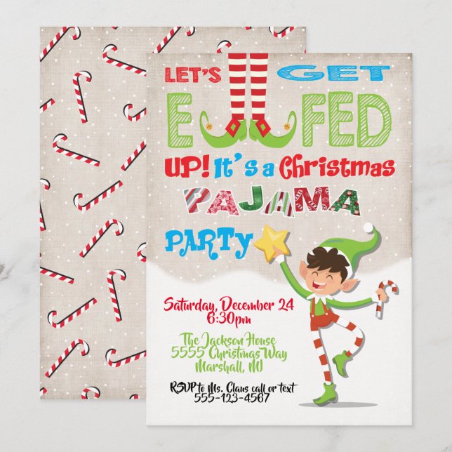 Låt oss Hämta Chrismas Party Elf-inbjudan Inbjudningar (Fram/baksida)