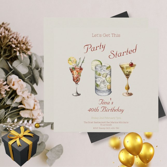 Låt oss Hämta den här Party-startade Vuxen 40:e fö (40th Square Flat Birthday Invitation)