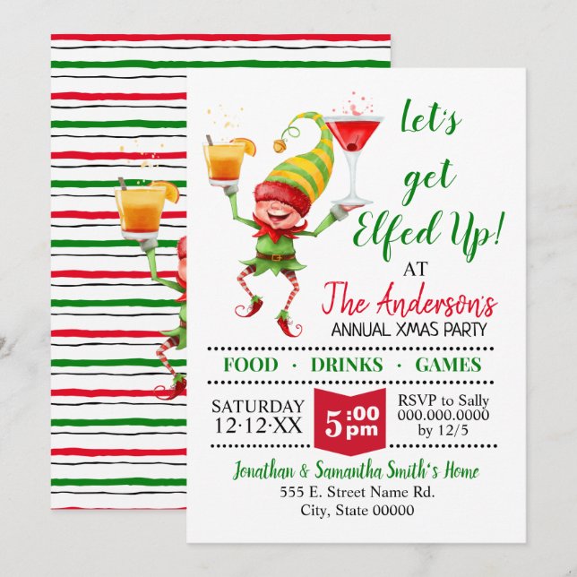 Låt oss hämta Elfeed Up julfest baser Inbjudningar (Fram/baksida)