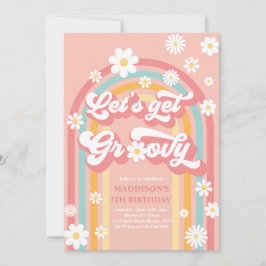 Låt oss Hämta Groovy Boho Daisy Rainbow Birthday Inbjudningar