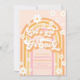 Låt oss Hämta Groovy Boho Daisy Rainbow Birthday Inbjudningar