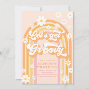 Låt oss Hämta Groovy Boho Daisy Rainbow Birthday Inbjudningar